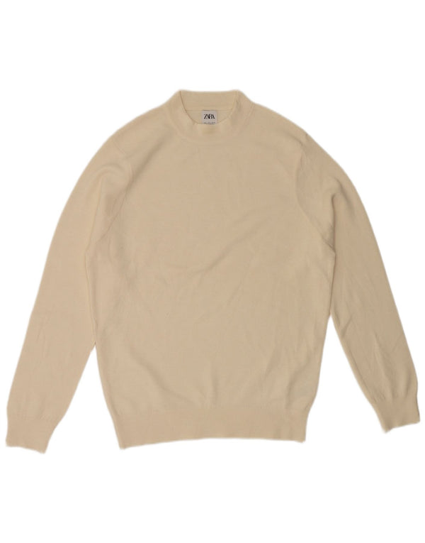 Zara Womens Turtle Neck Jumper Sweater UK 16 Large Off White Acrylic