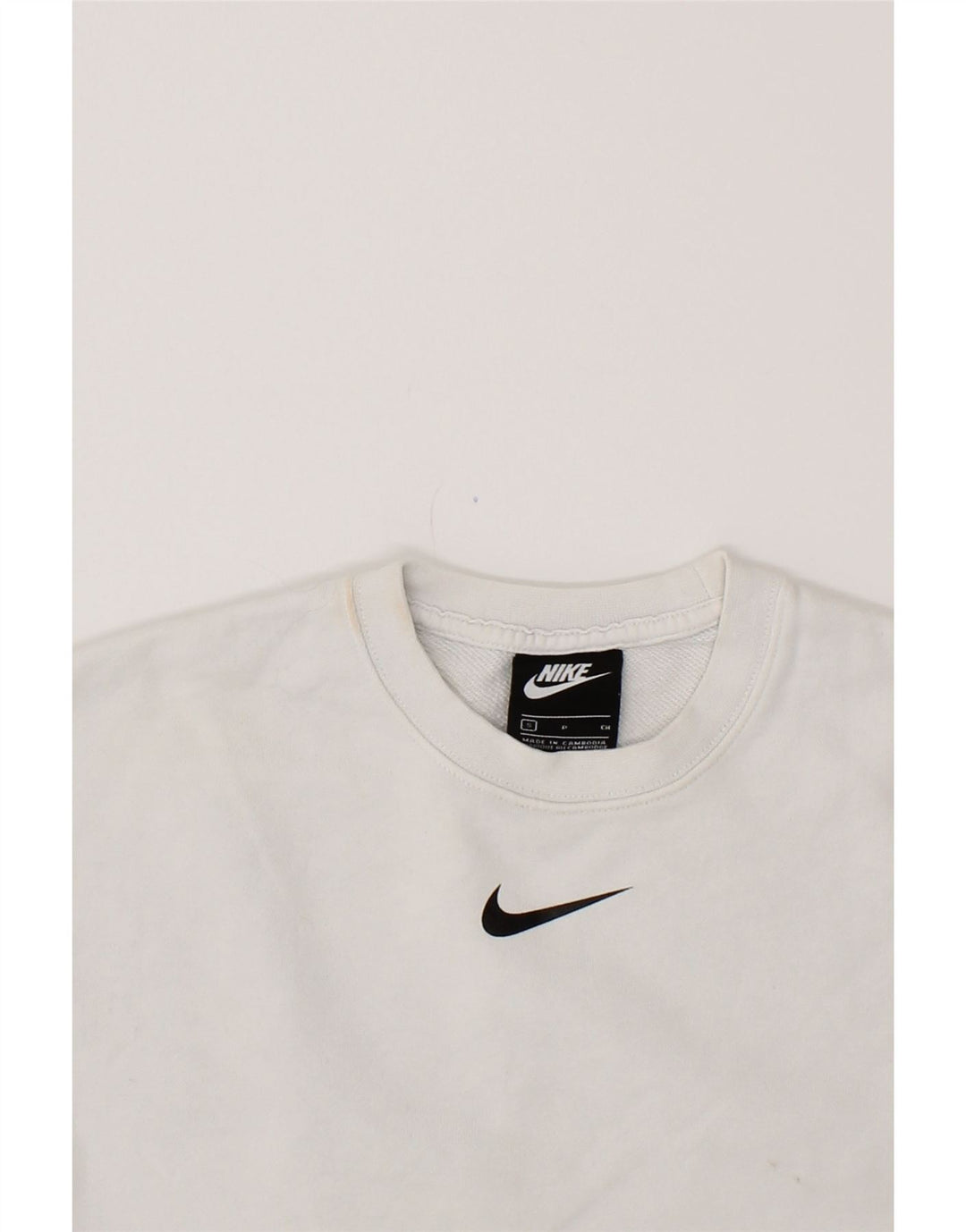 NIKE Womens Crop Graphic Sweatshirt Jumper UK 10 Small White Vintage Nike and Second-Hand Nike from Messina Hembry 