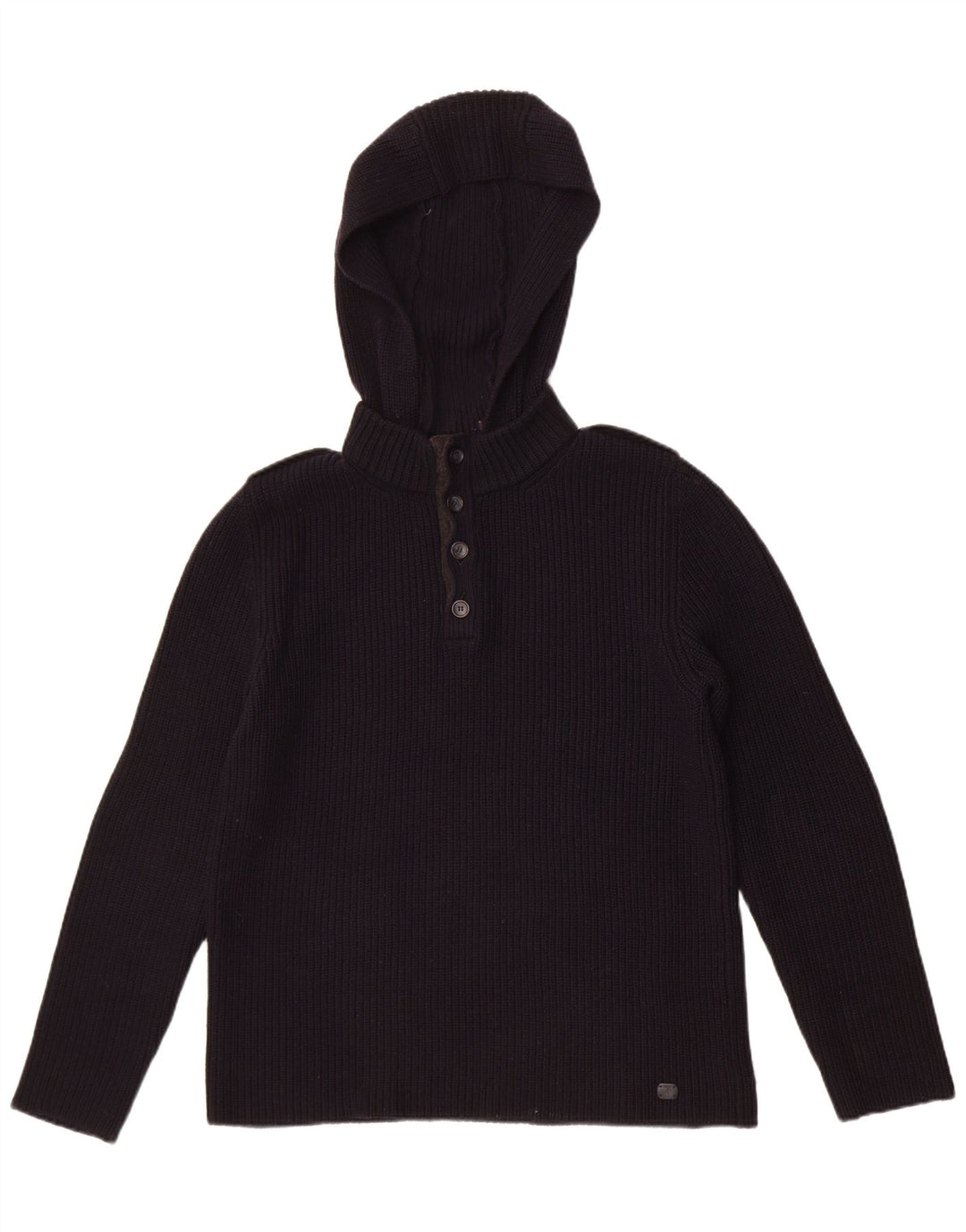 Trussardi Pull à capuche et col boutonné en laine bleu marine moyen