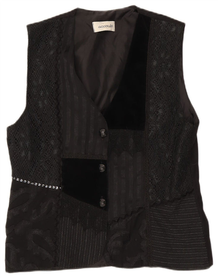 ACCORDO Gilet Femme UK 44 Moyen Noir Patchwork