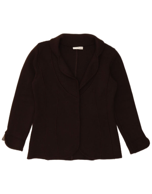 vintage Womens Open Knit Blazer Jacket UK 16 Grand imprimé animal brun
