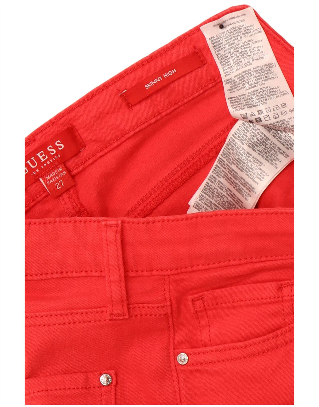GUESS Jean skinny taille haute W27 L27 en coton rouge pour femme