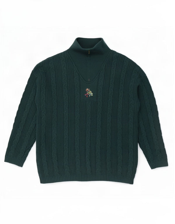 vintage Homme Zip Neck Jumper Pull XL Vert