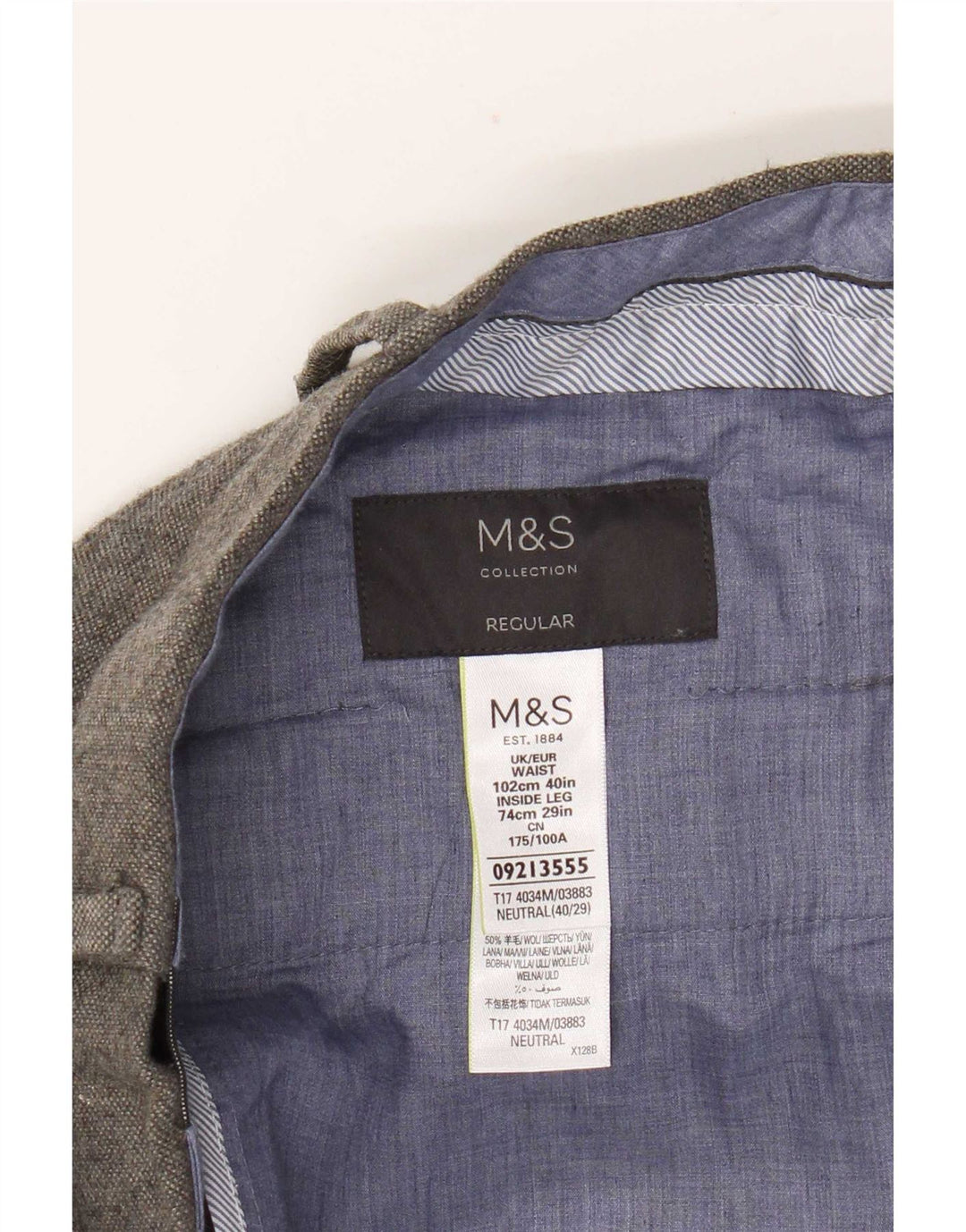 Marks & Spencer Pantalon de Costume Regular Homme W40 L29 Gris Polyester