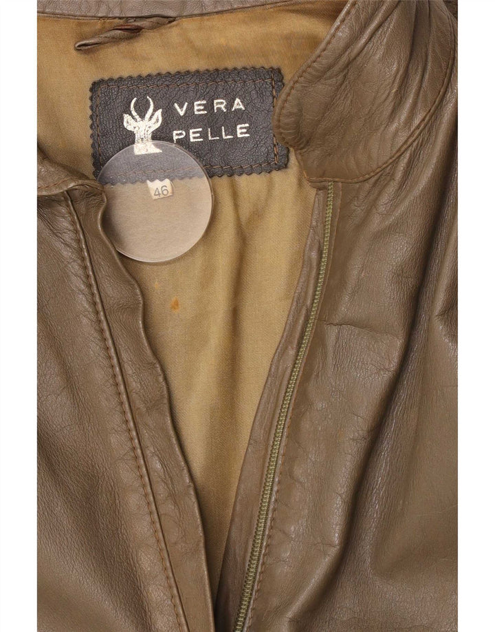 veste en cuir femme vintage IT 46 Grand cuir kaki