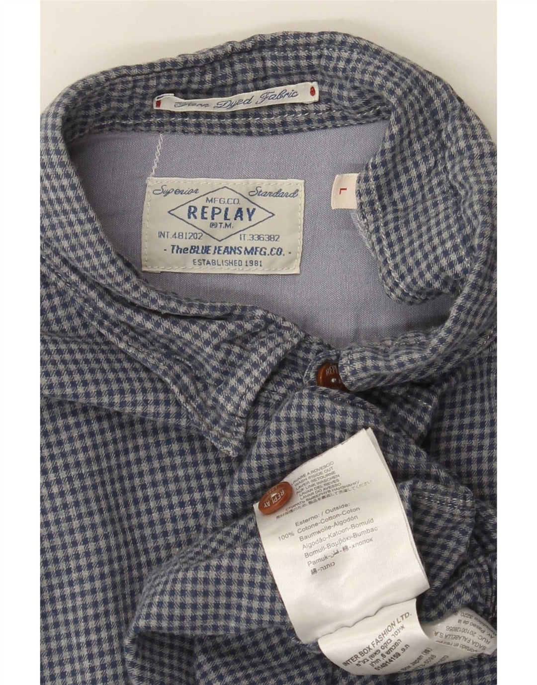 Replay Chemise Flanelle Homme Grand Bleu Vichy Coton