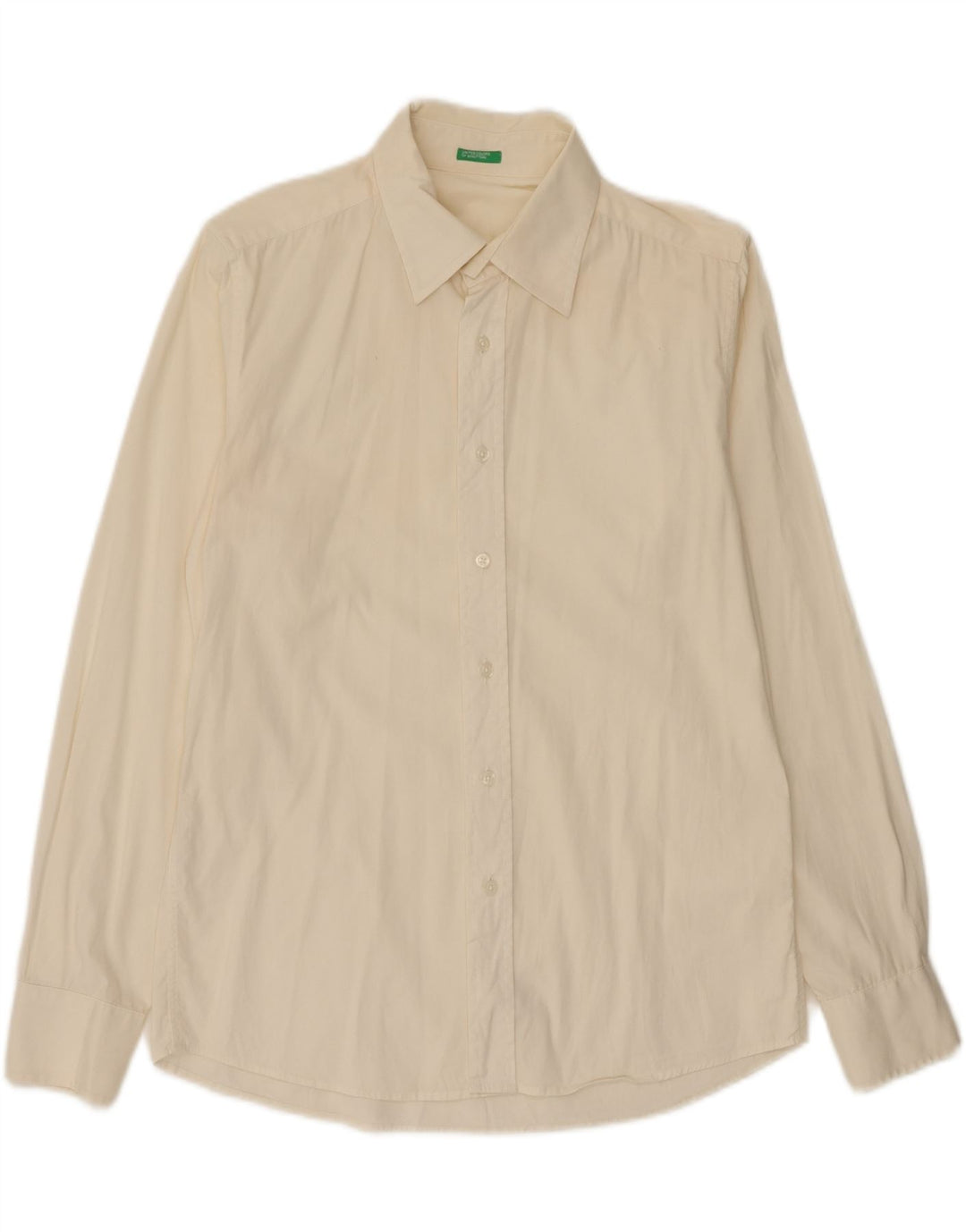 BENETTON Mens Shirt Medium Off White Cotton