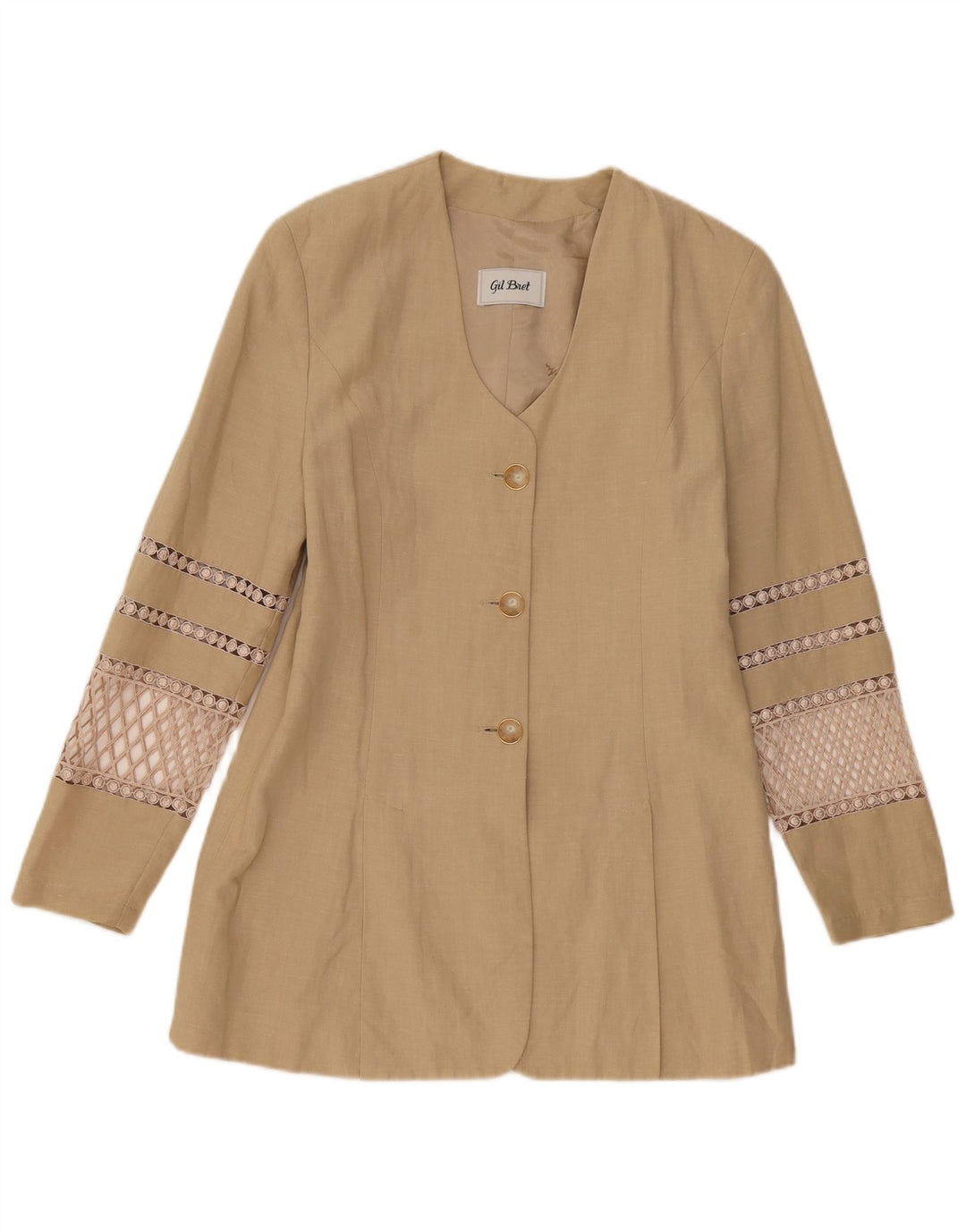 Gil Bret Veste Blazer 3 Boutons Femme UK 12 Lin Beige Moyen