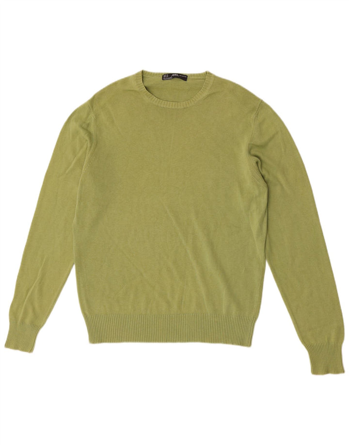 Zara Pull Col Rond Homme Vert Moyen Coton