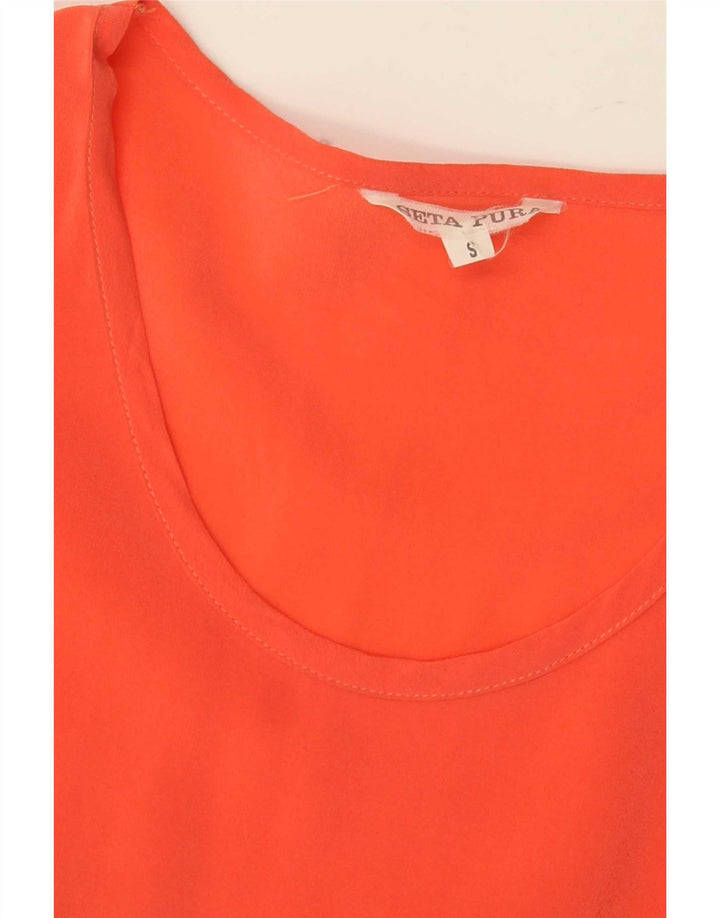 vintage Femme Blouse Top UK 10 Petite Soie Orange
