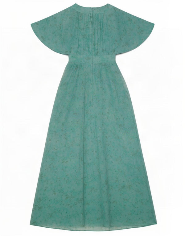 vintage Femmes Maxi Batwing Empire Robe UK 12 Moyen Turquoise Floral