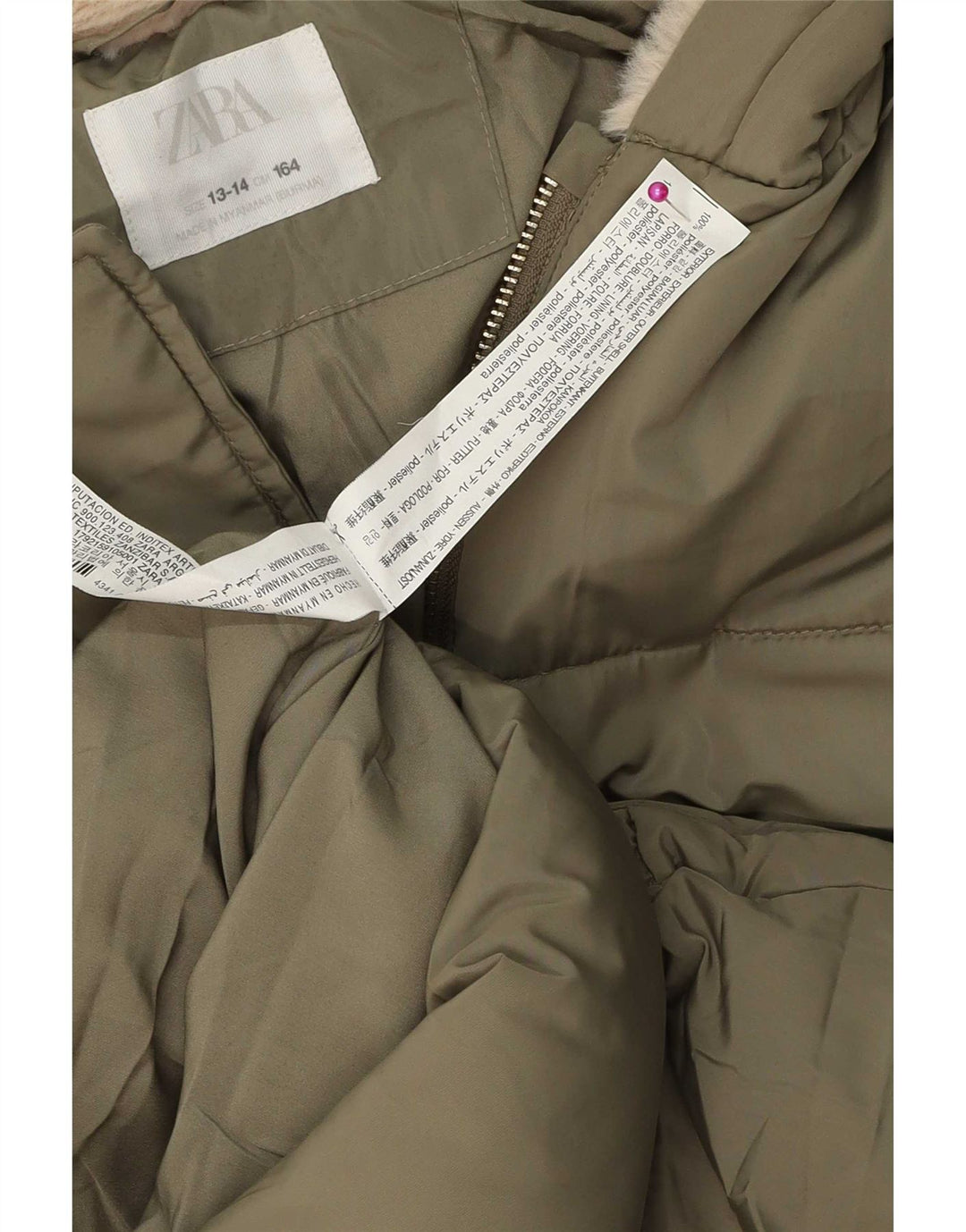 Veste matelassée à capuche fille Zara 13-14 ans Vert Polyester