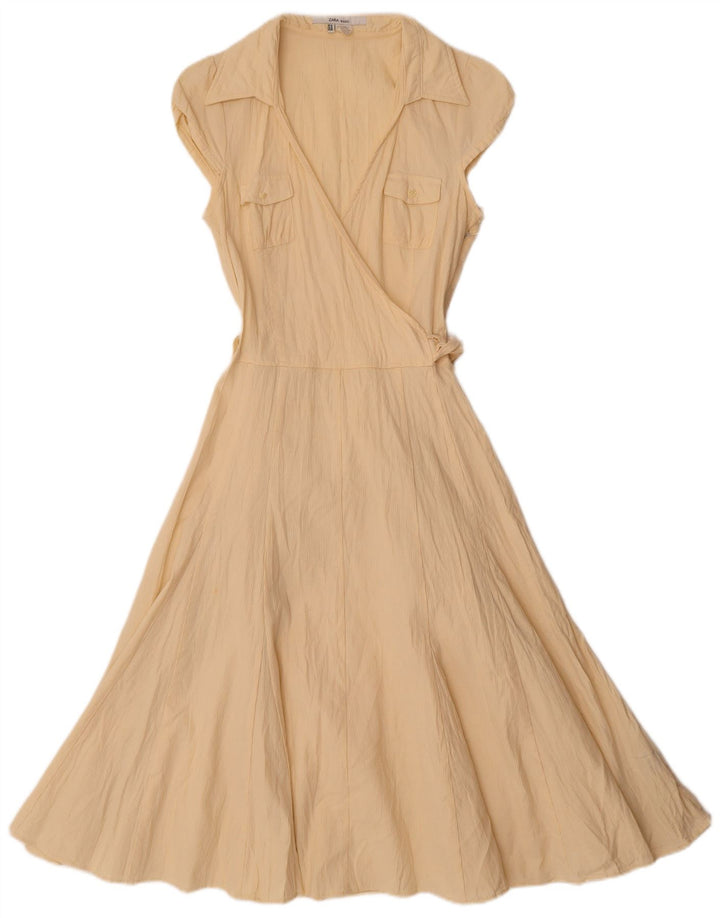 Zara Robe trapèze pour femme UK 12 en coton jaune moyen