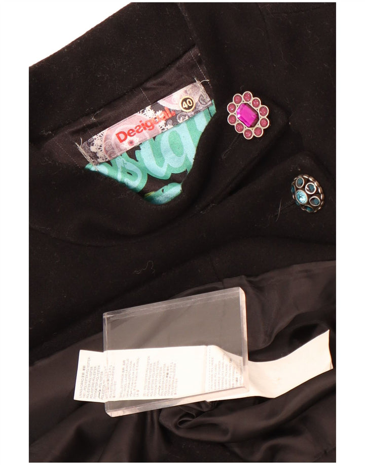 Desigual Pardessus graphique pour femme EU 40 laine géométrique noire moyenne