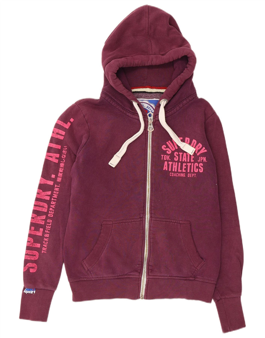 Superdry Pull à capuche zippé graphique pour femme UK 14 Coton marron moyen