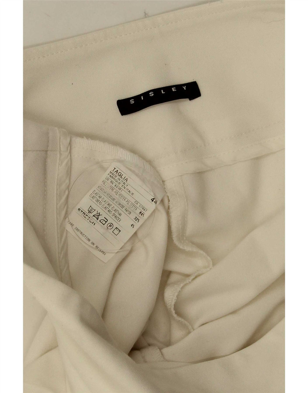 Sisley Pantalon décontracté évasé pour femme IT 44 Medium W30 L32 Blanc Polyester