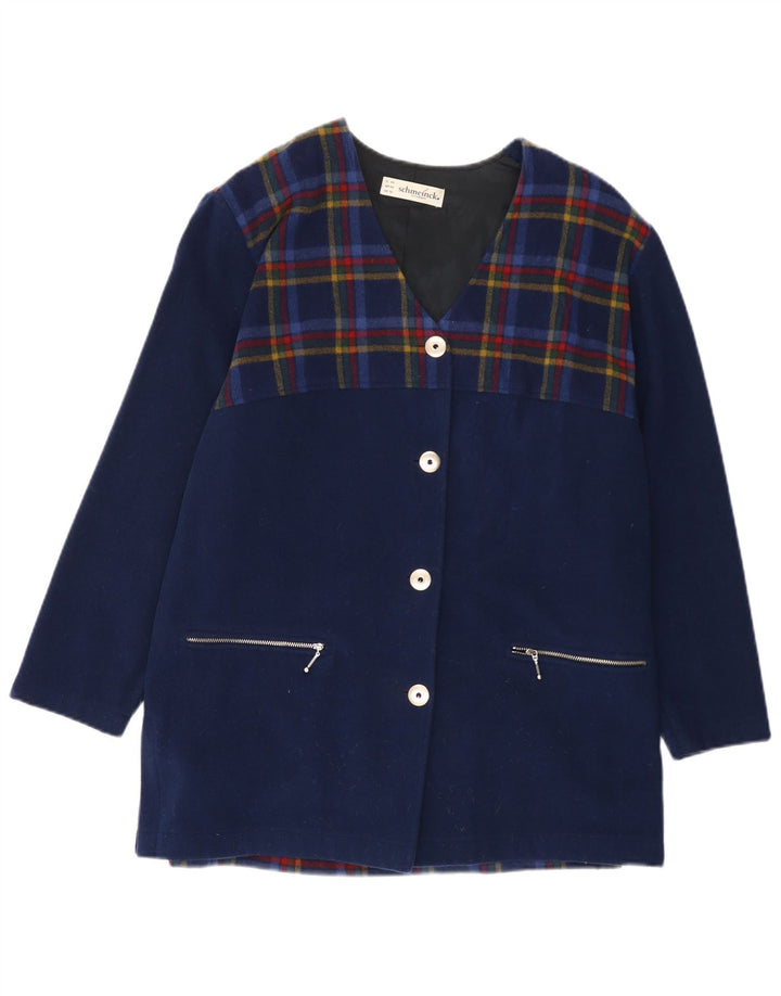 SCHMEINCK Manteau Femme UK 16 Grand Laine à Carreaux Bleu Marine