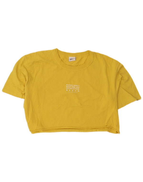 Zara Womens Crop Graphic T-Shirt Top UK 18 XL Jaune
