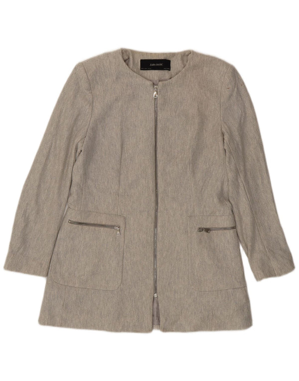 Zara Womens Full Zip Blazer Jacket UK 18 XL Gris Chevrons Coton