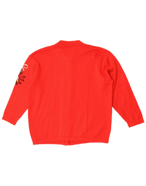 vintage Womens Cardigan Sweater UK 16 Grand Noël Géométrique Rouge
