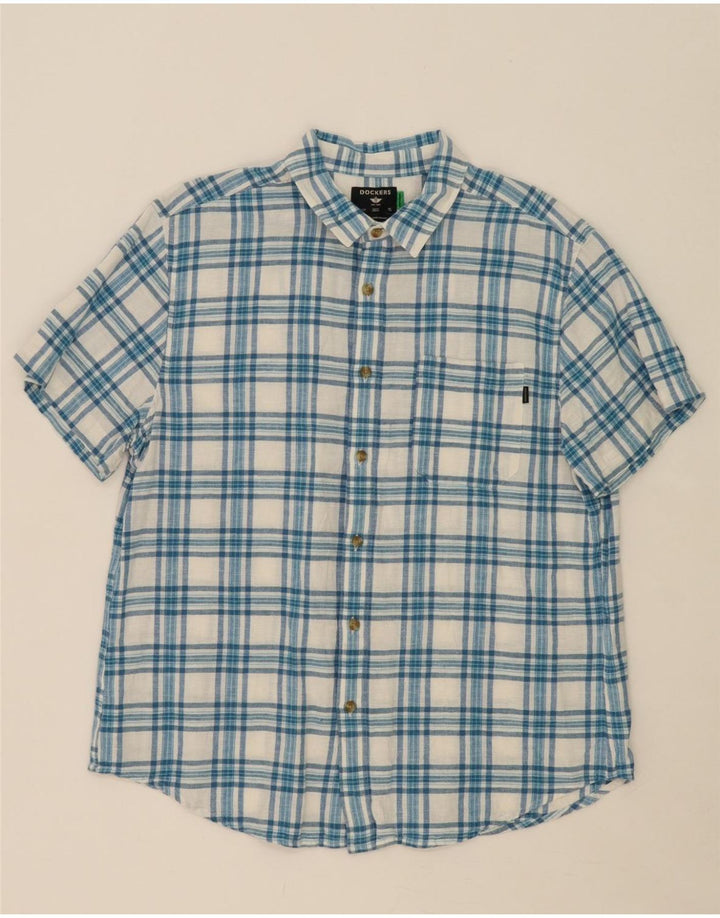 DOCKERS Mens Regular Fit Short Sleeve Flannel Shirt Medium Blue Check Vintage Dockers and Second-Hand Dockers from Messina Hembry 