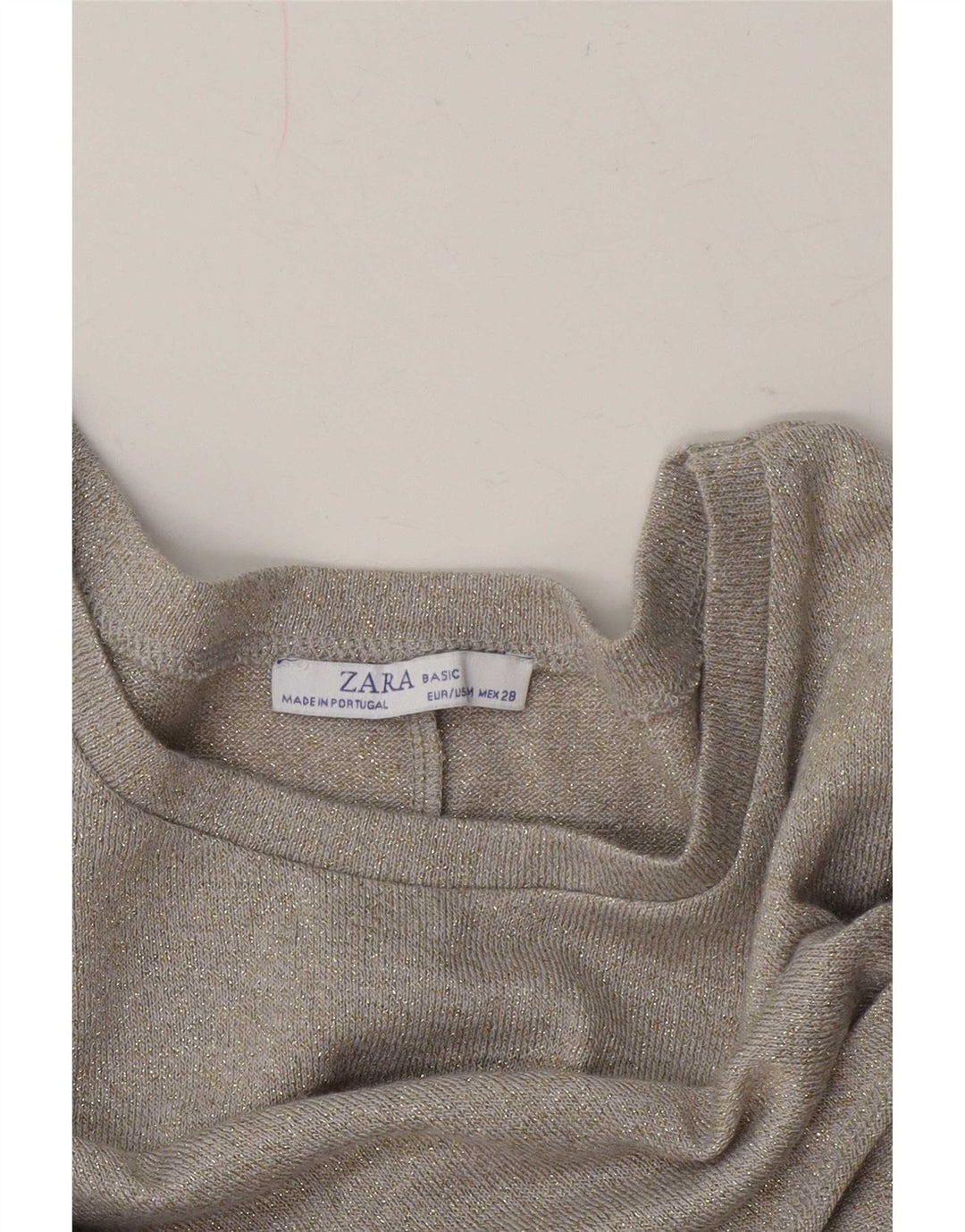 Zara Womens Crop Oversize Blouse Top UK 14 Beige Moyen Moucheté