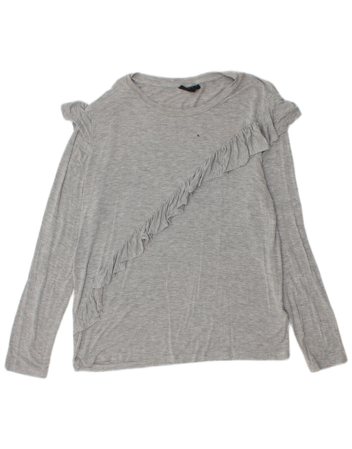 Topshop Haut à volants pour femme à manches longues UK 42 Gris moyen moucheté