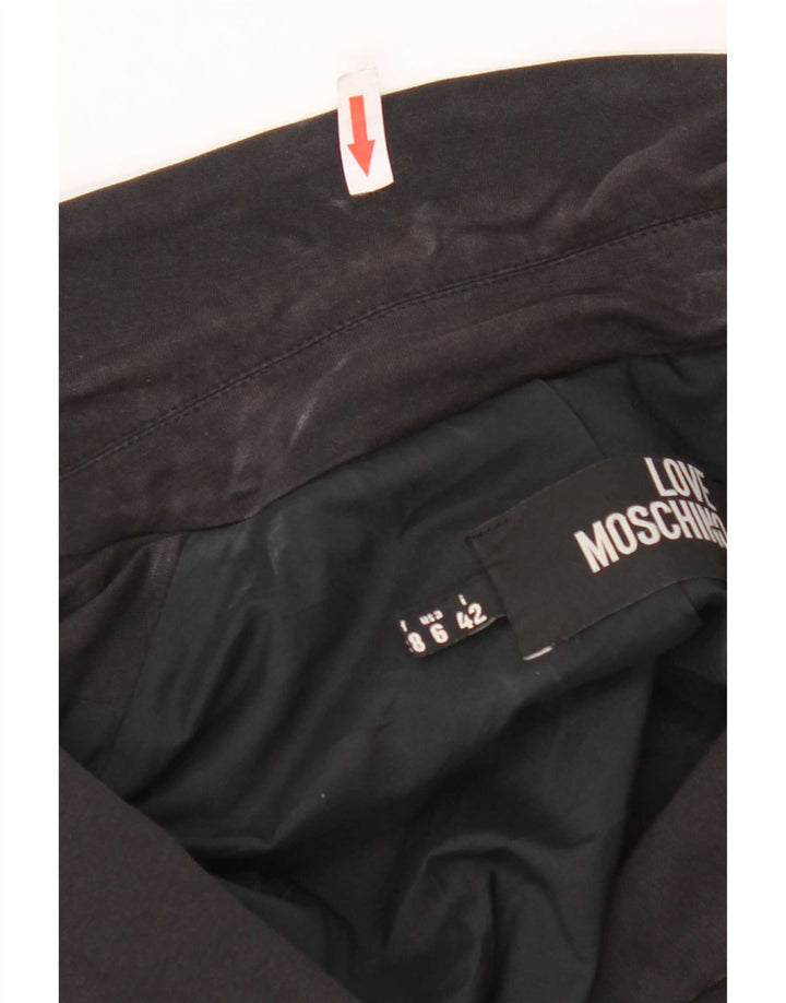 Moschino Femme Crop Graphic 3 Bouton Blazer Veste UK 10 Petit Noir