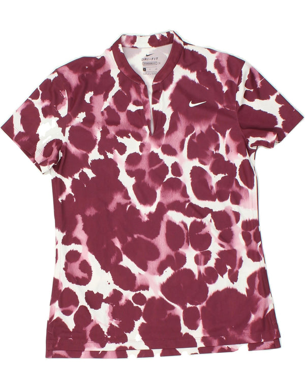 NIKE Womens Dri Fit Standard Fit T-Shirt Top UK 8 Small Maroon Tie Dye