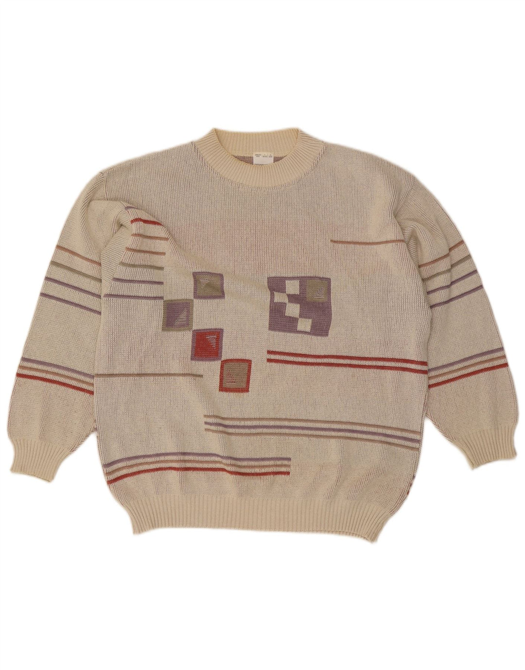 vintage Mens Crew Neck Jumper Pull IT 48/50 Gris Moyen Géométrique