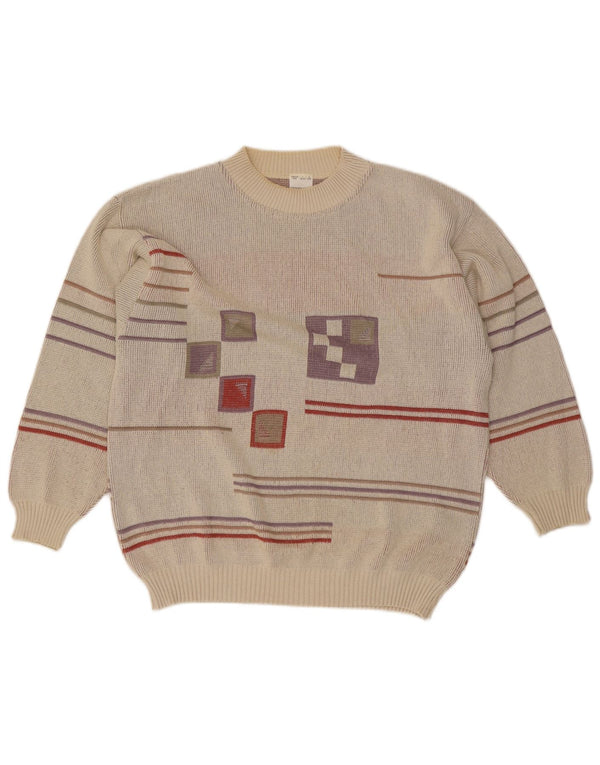 vintage Mens Crew Neck Jumper Pull IT 48/50 Gris Moyen Géométrique