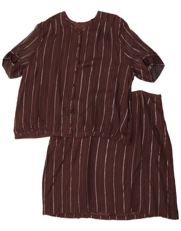 vintage Femmes 2 Pièces Jupe Ensemble UK 22 3XL W42 Marron Rayé