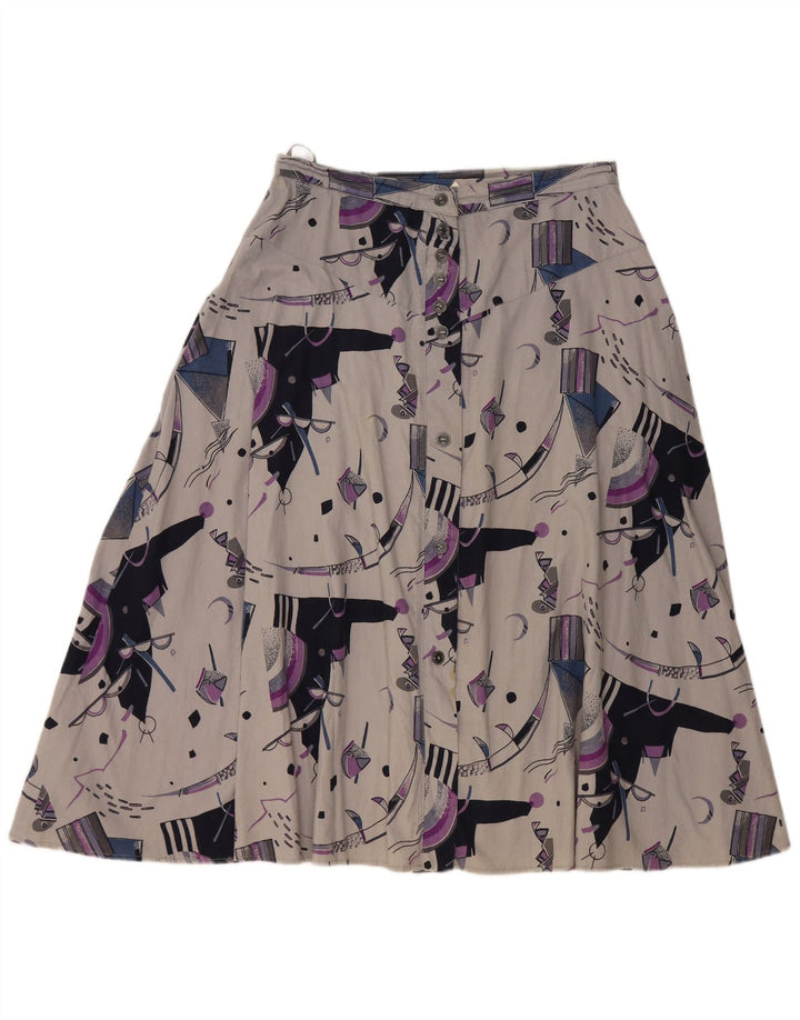 VINTAGE Femmes Taille Haute A-Line Jupe W32 Grand Gris Géométrique