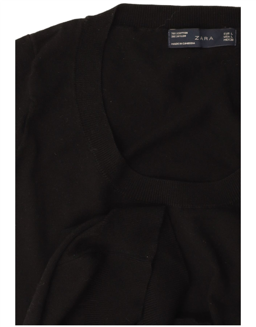 ZARA Pull court à manches courtes et col bateau pour femme UK 14 Large Noir