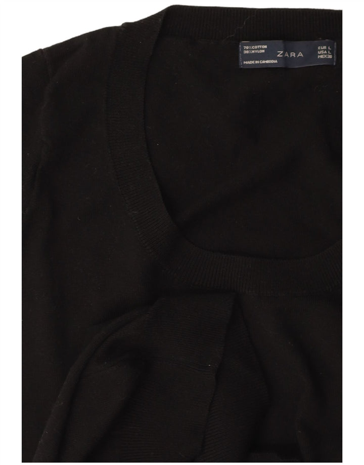 ZARA Pull court à manches courtes et col bateau pour femme UK 14 Large Noir