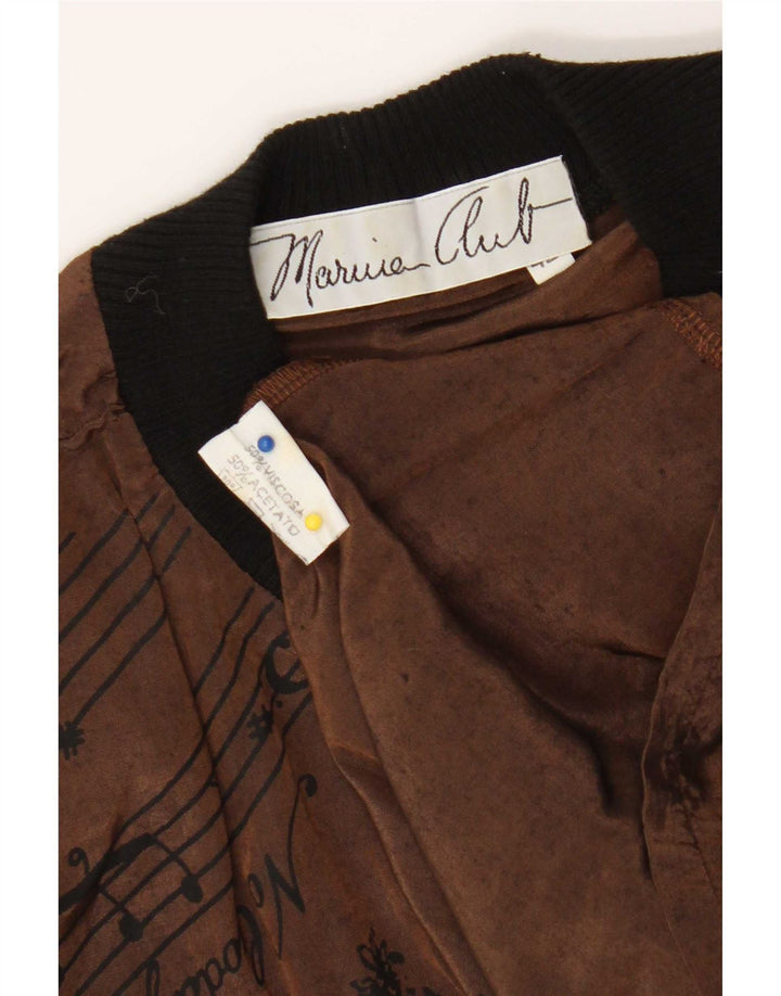 vintage Femme Graphique Top Manches Longues EU 42 Grande Viscose Brune