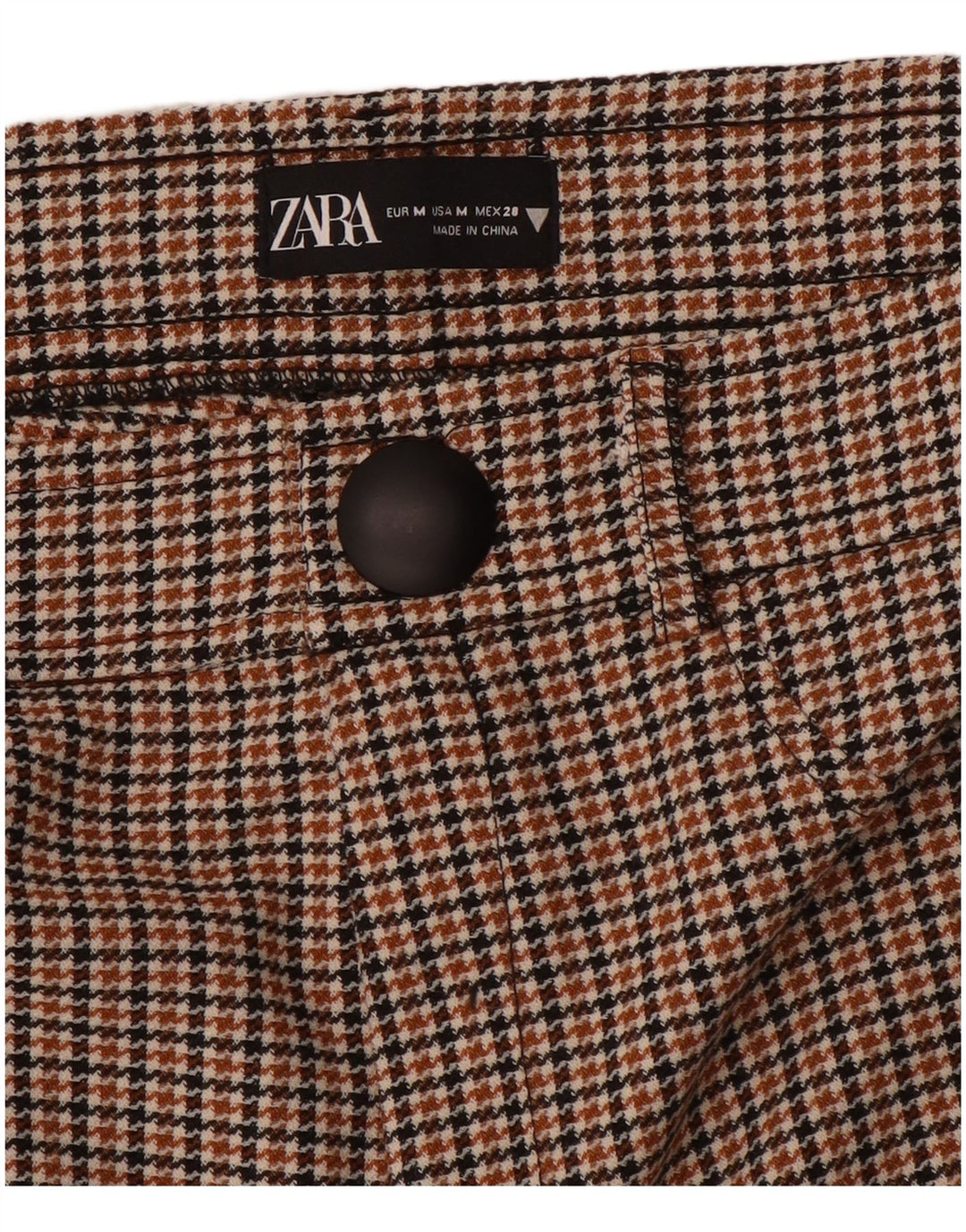 Zara Pantalon décontracté slim pour femme Medium W28 L28 Marron pied-de-poule