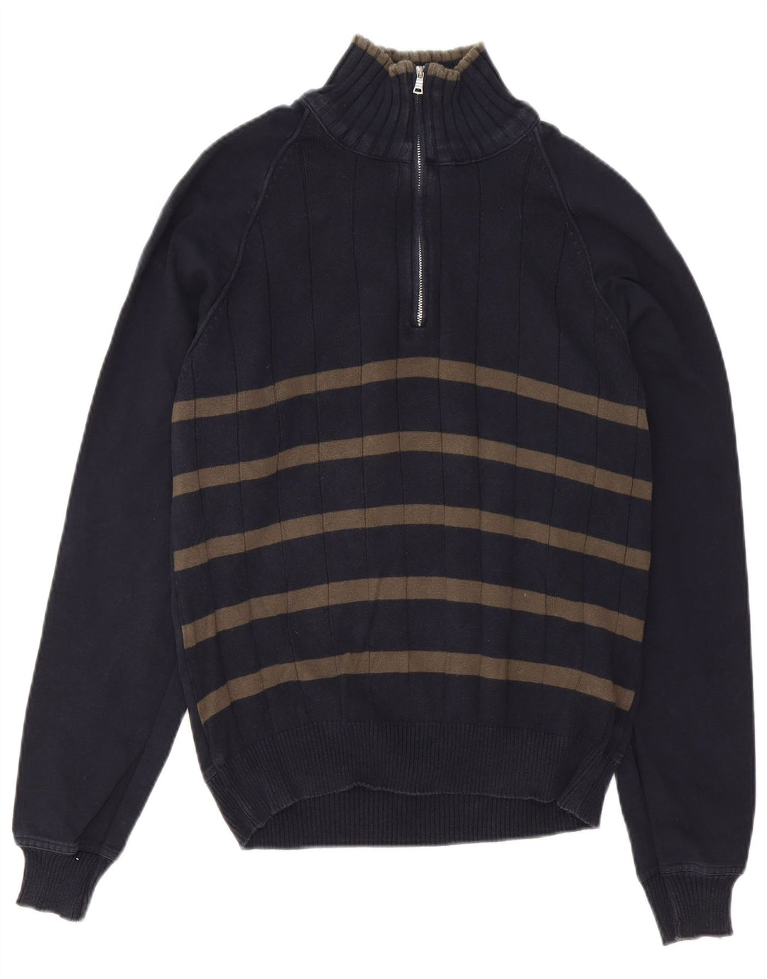 Zara Pull Col Zippé Homme Bleu Marine Rayé Moyen
