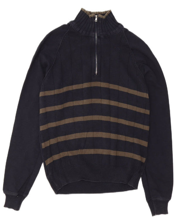 Zara Pull Col Zippé Homme Bleu Marine Rayé Moyen