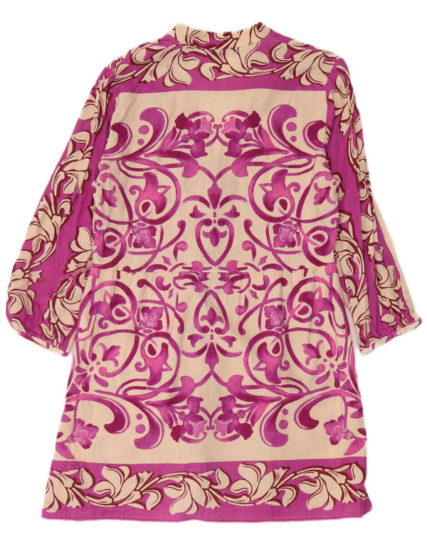 Zara Robe chemise à manches 3/4 pour femme UK 12 en lin floral rose moyen
