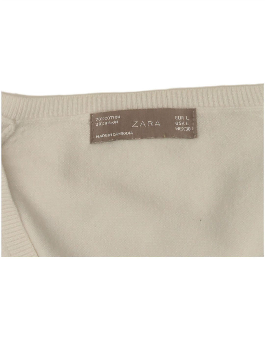 ZARA Pull col en V pour femme UK 14 Large Blanc