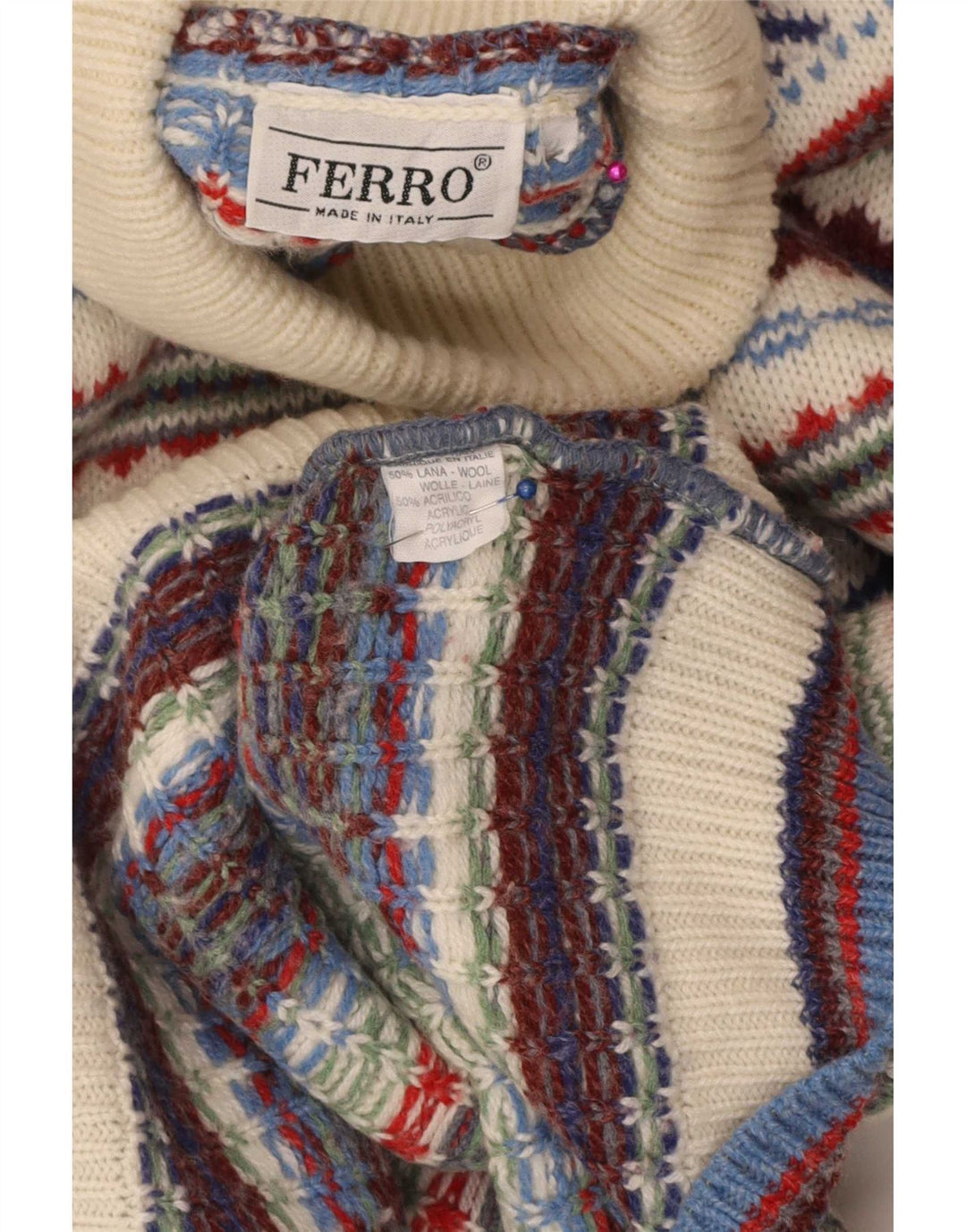 Ferro Pull col roulé pour homme XL en laine Fair Isle multicolore