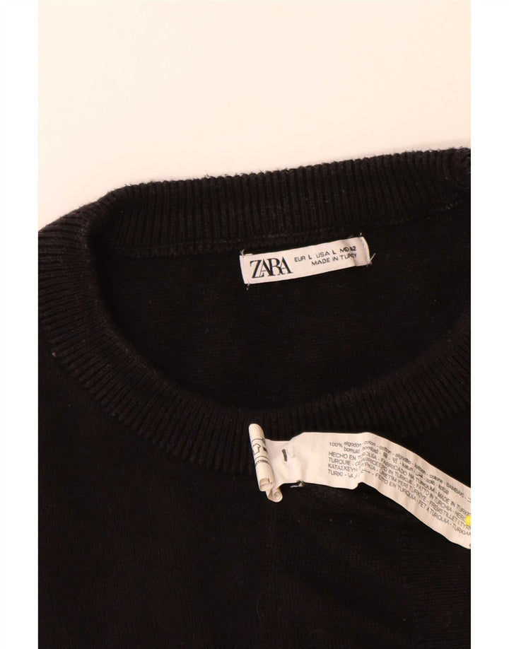 Zara Pull à col rond pour homme en coton noir Large