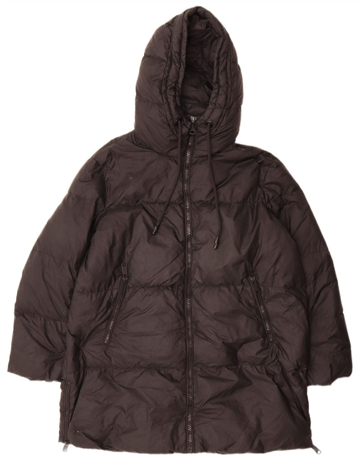 Zara Manteau matelassé surdimensionné à capuche pour femme UK 10 Small Noir Polyamide