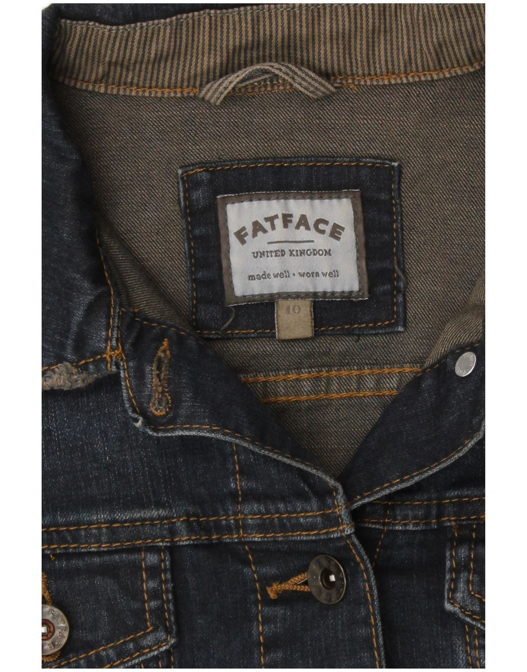 Fat Face Veste en jean pour femme UK 10 Petit coton bleu marine