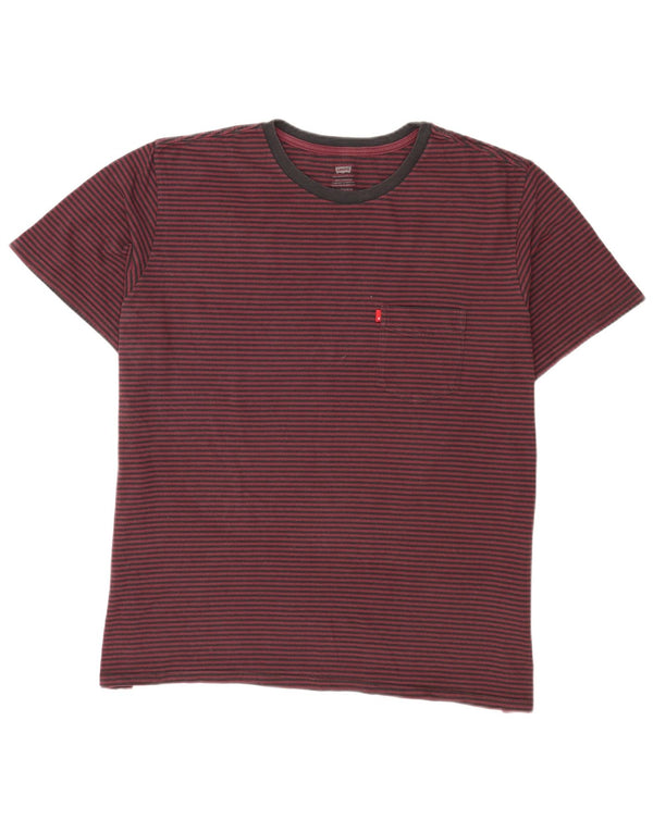 Levi's Mens T-Shirt Top 2XL Burgundy Pinstripe Cotton