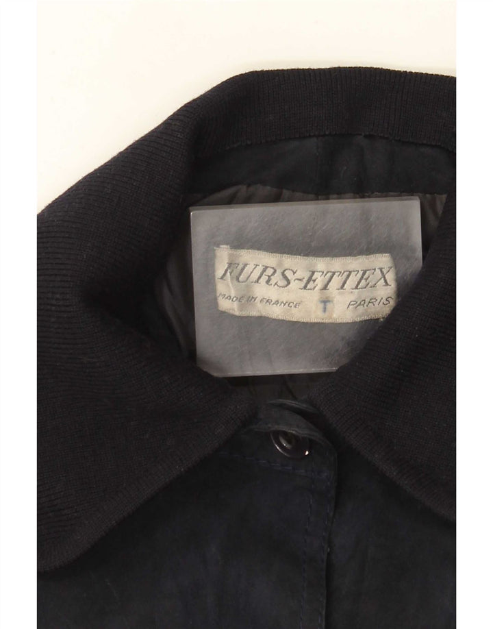 vintage Femme Suède Pardessus UK 10 Petit Bleu Marine