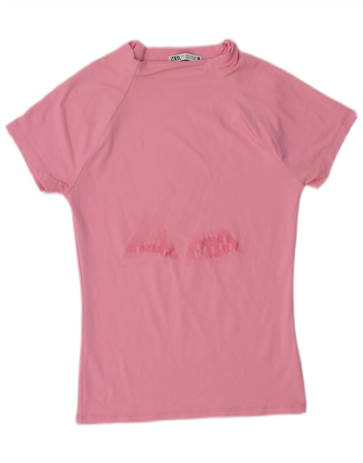 Zara Womens Graphic T-Shirt Top UK 8 Petit Rose