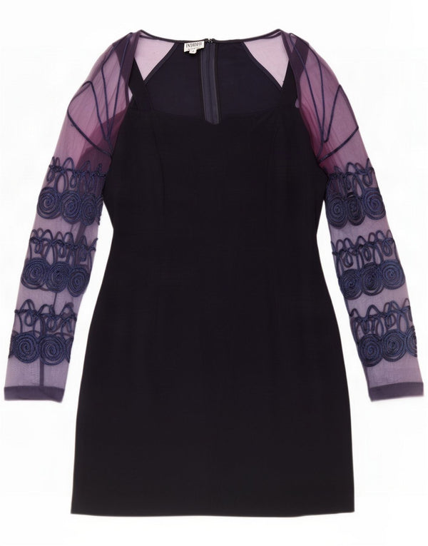 Robe fourreau à manches longues pour femme vintage UK 44 Bleu marine moyen floral
