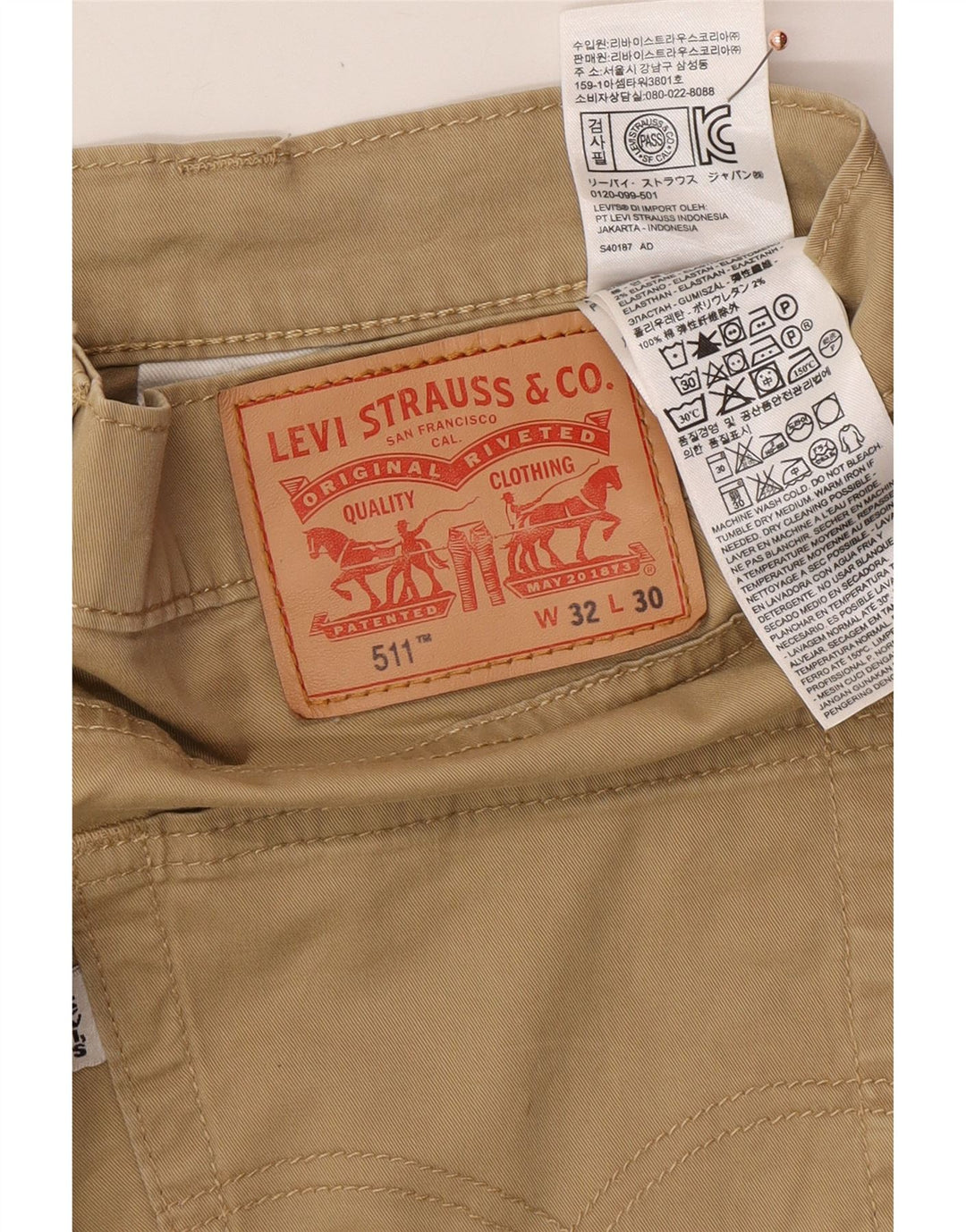 LEVI'S Pantalon Casual Slim 511 Homme W32 L30 Beige Coton